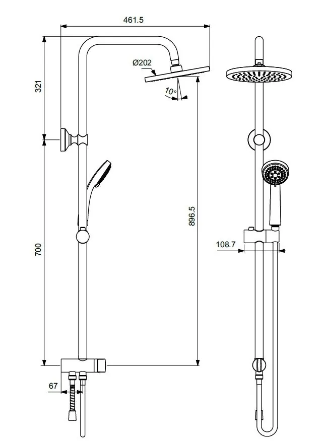 Габаритная схема Душевая стойка Vidima Balance BA274AA
