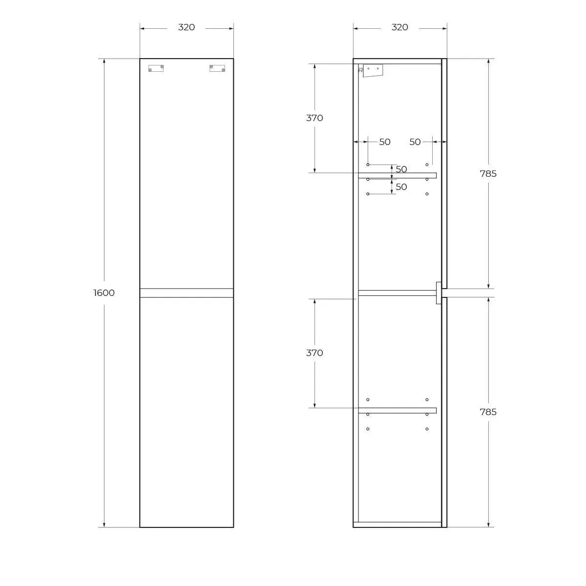 Габаритная схема Шкаф-пенал BelBagno Albano ALBANO-1600-2A-SC-PS-P