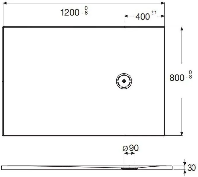 Габаритная схема Поддон для душа Jacob Delafon Singulier E67013-SHM 120х80 белый
