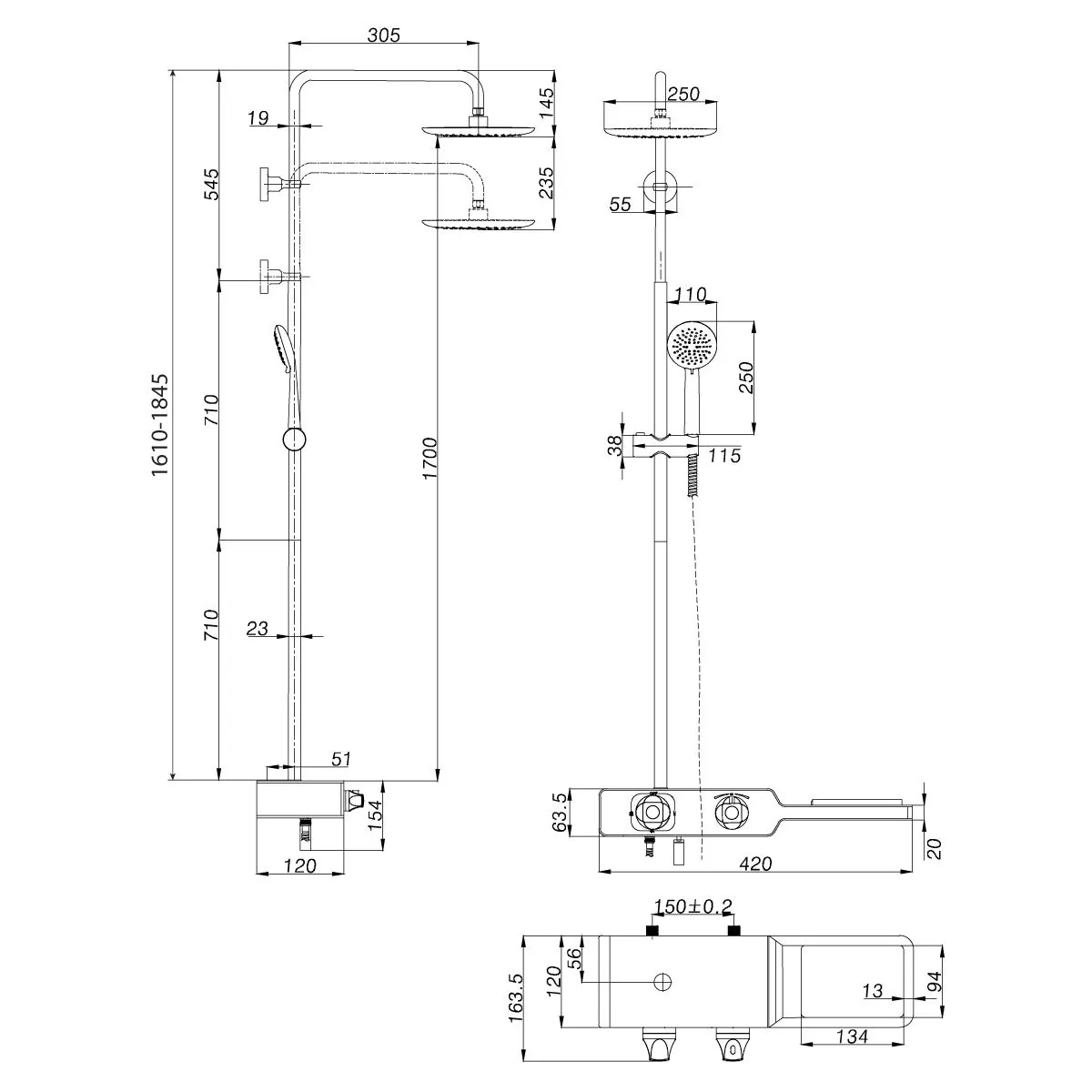 Габаритная схема Душевая стойка Lemark Tropic LM7009С