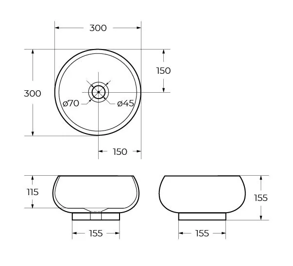 Габаритная схема Раковина BelBagno BB1114 30 см