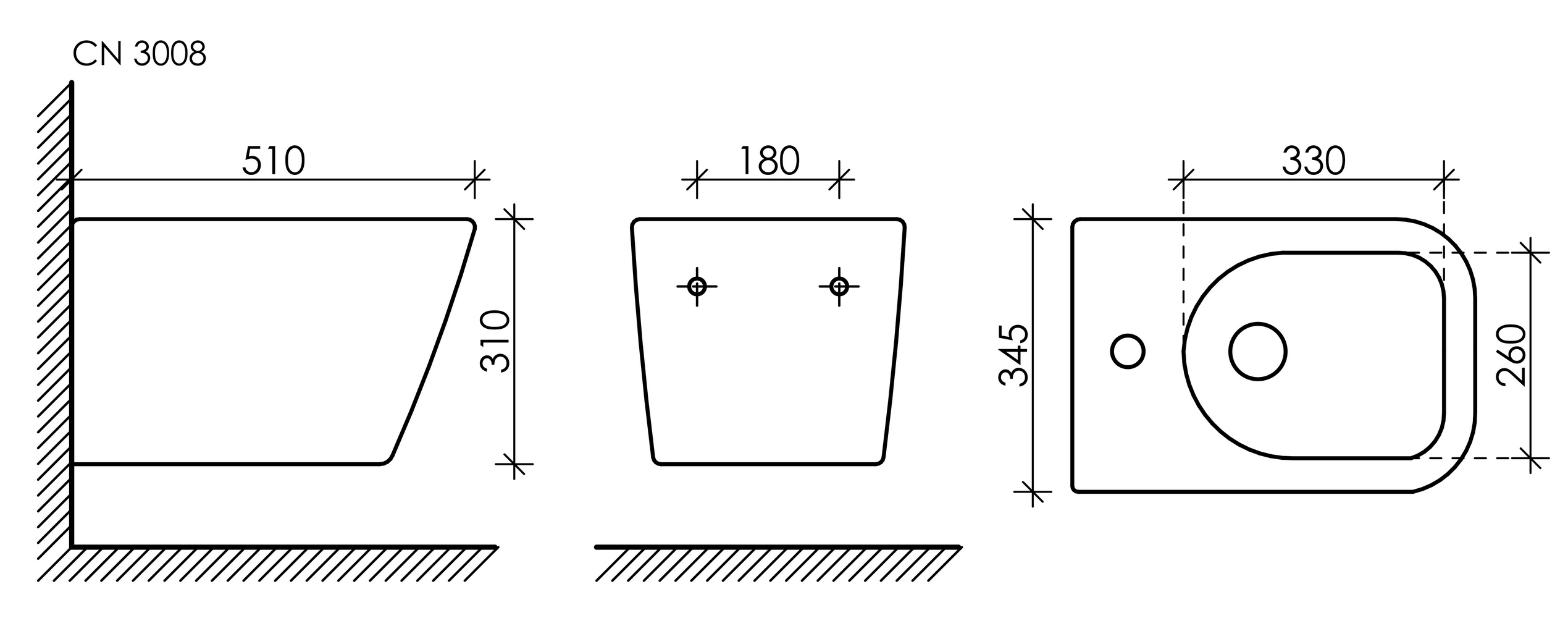 Габаритная схема Биде подвесное Ceramicanova Метрика (Metric) CN3008MB