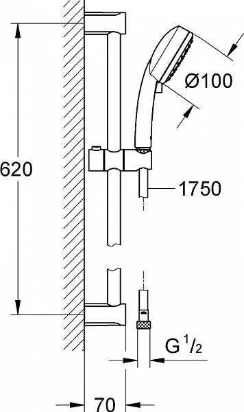 Габаритная схема Душевой гарнитур Grohe Tempesta Cosmopolitan 27578002