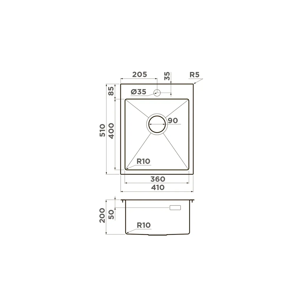 Габаритная схема Мойка кухонная Omoikiri Akisame 41-GB графит