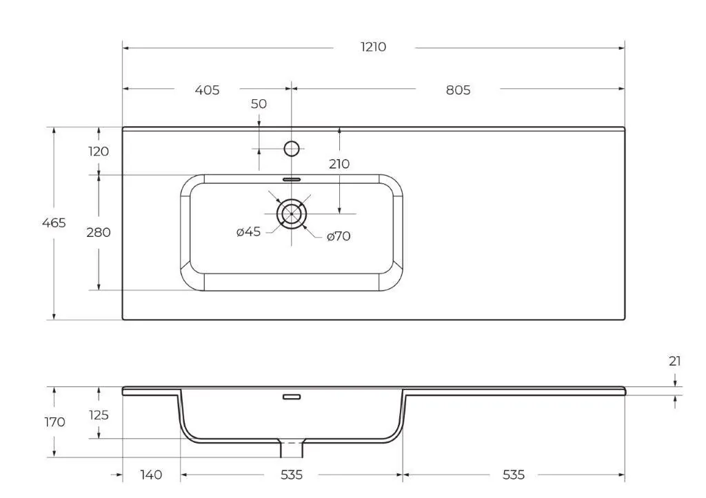 Габаритная схема Мебельная раковина BelBagno BB1200ETL-L 120 см
