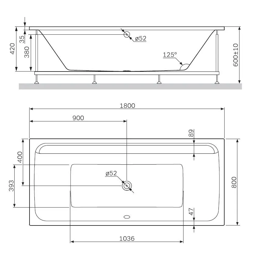 Габаритная схема Акриловая ванна AM.PM Inspire 2.0 180х80