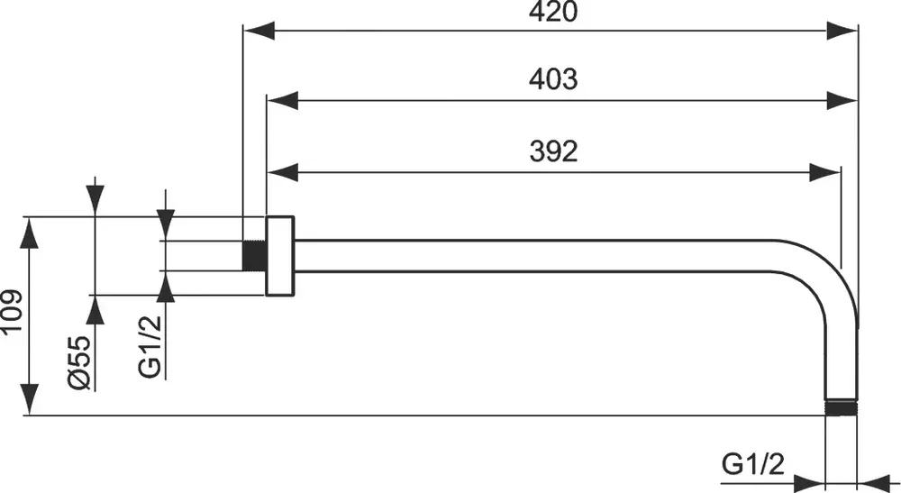 Габаритная схема Душевой комплект Ideal Standard Esla BD002XC с внутренней частью
