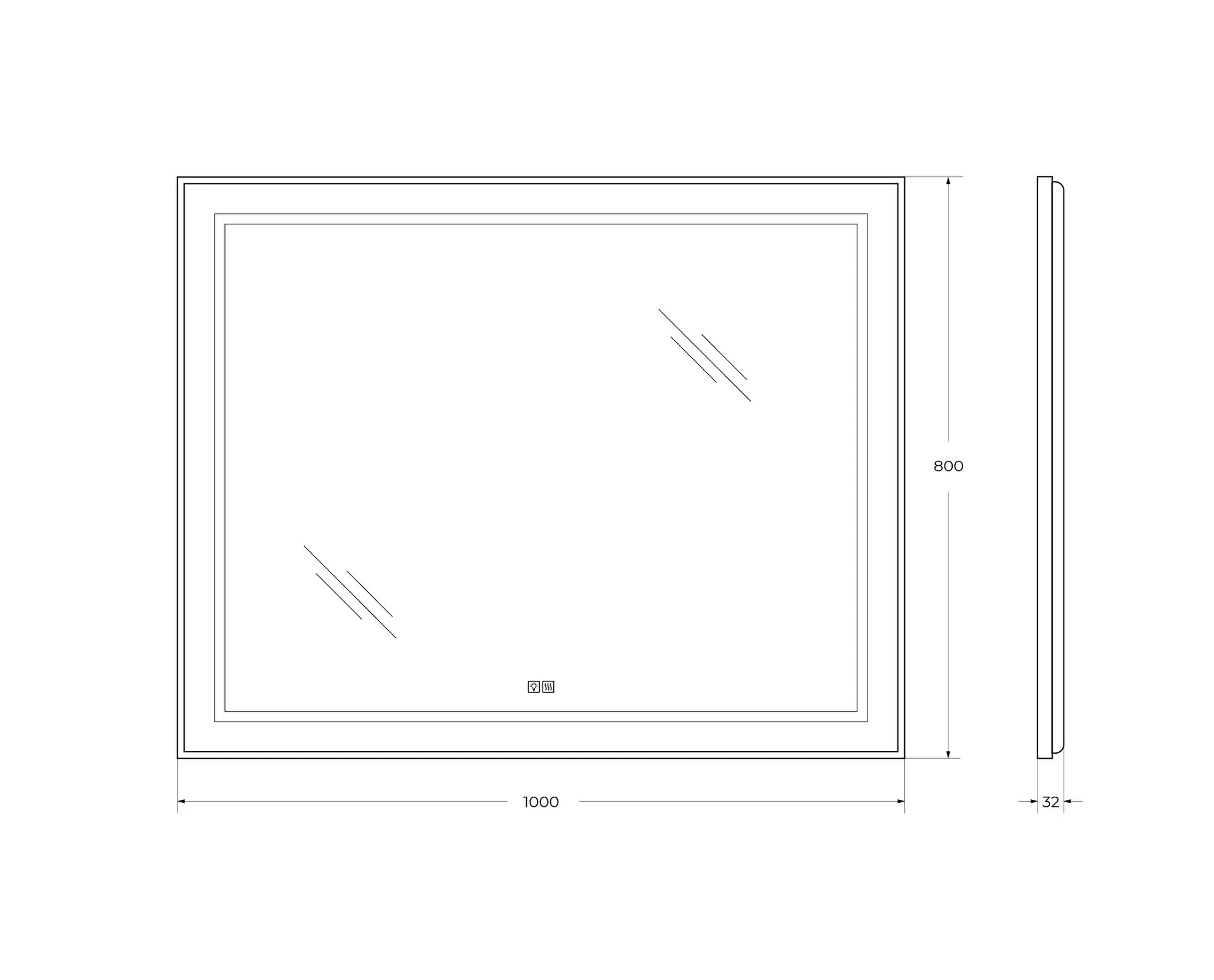 Габаритная схема Зеркало BelBagno Kraft SPC-KRAFT-1000-800-LED-TCH-WARM
