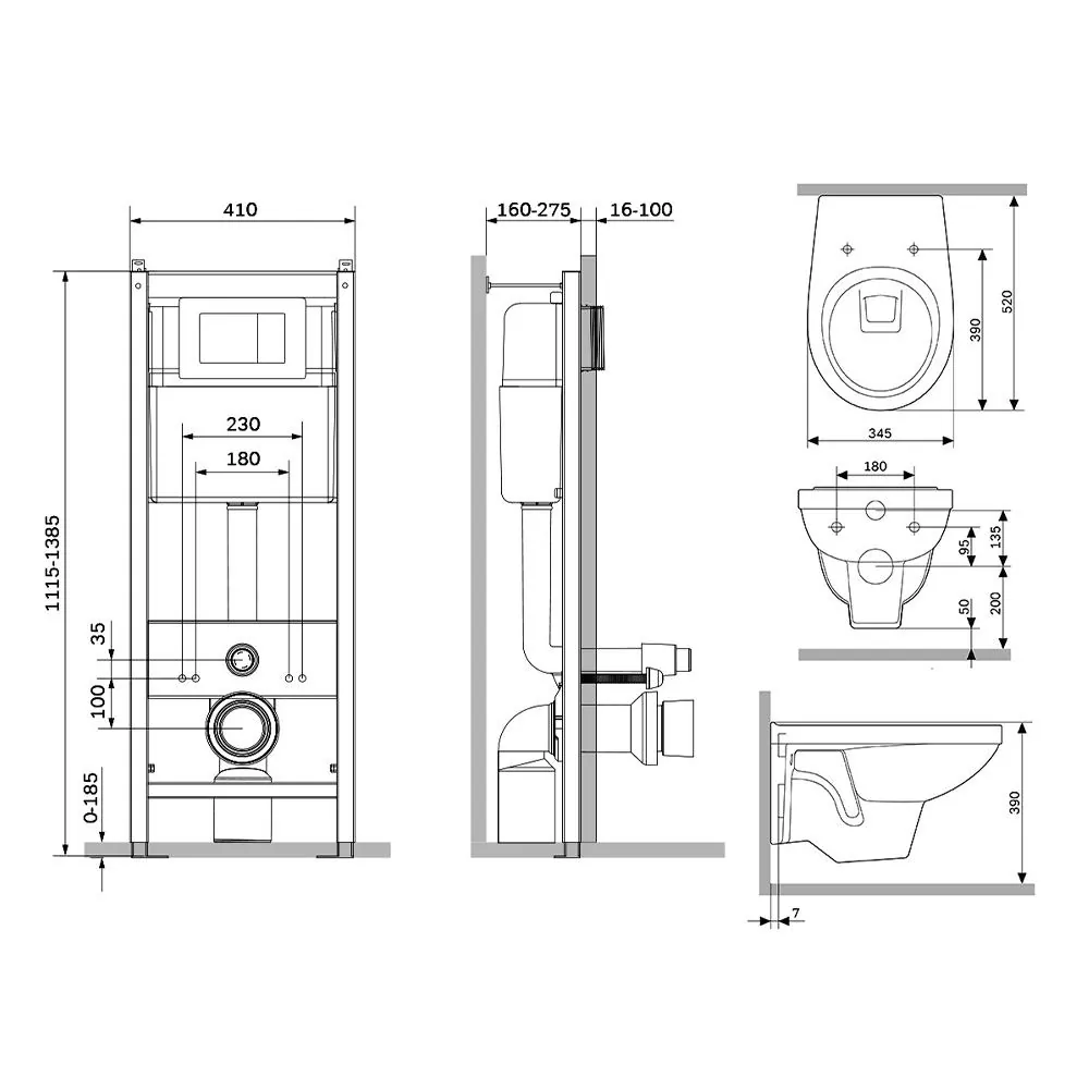 Габаритная схема Комплект Damixa Jupiter DX77.IS10151.1738 кнопка смыва хром