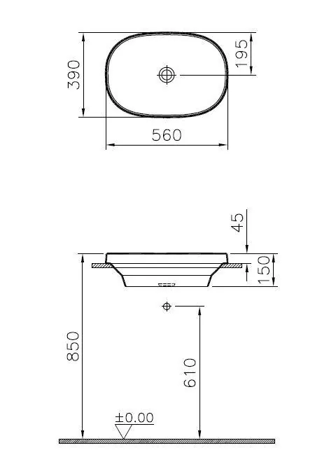 Габаритная схема Раковина Vitra Frame 5652B403-0016 56 см