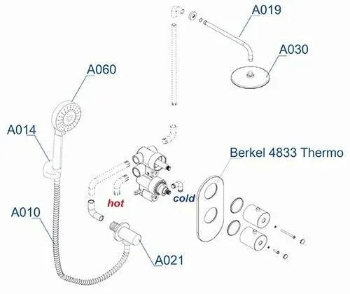 Габаритная схема Душевой комплект Wasserkraft Berkel A16030 Thermo