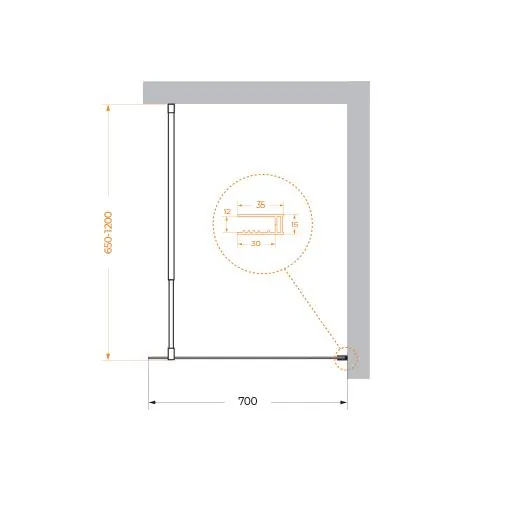 Габаритная схема Душевая перегородка BelBagno Kraft L-1-70-C-NERO