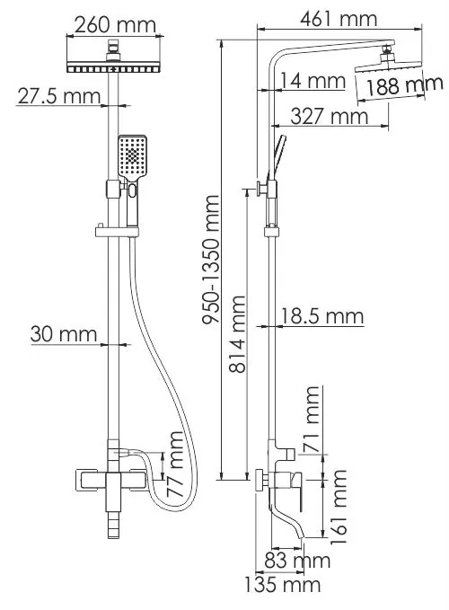 Габаритная схема Душевая стойка Wasserkraft A16501