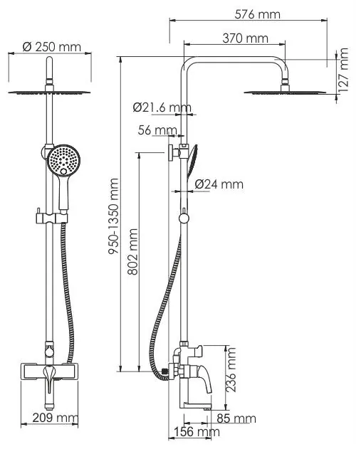 Габаритная схема Душевая стойка Wasserkraft Sauer A17101