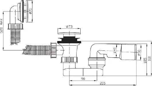Габаритная схема Слив-перелив для ванны Riho Plastbrno EVK0150