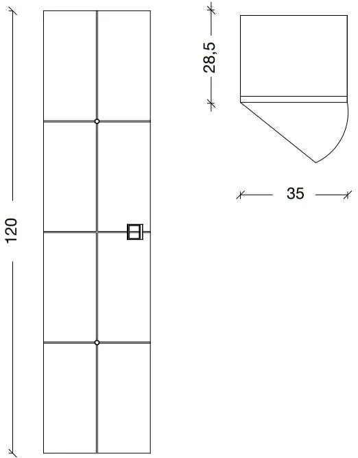 Габаритная схема Шкаф-пенал Armadi Art Vallessi Avantgarde Piazza 35 белый, золото
