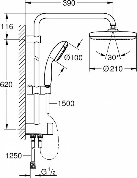 Габаритная схема Душевая стойка Grohe New Tempesta System 26381001