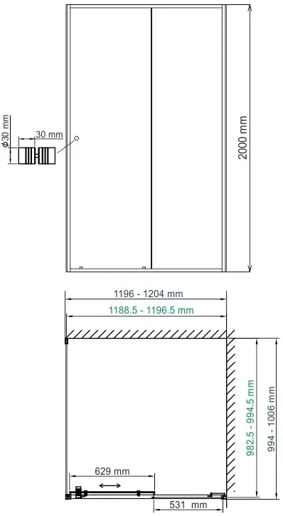 Габаритная схема Душевой уголок Wasserkraft Dill 61S10 120х100