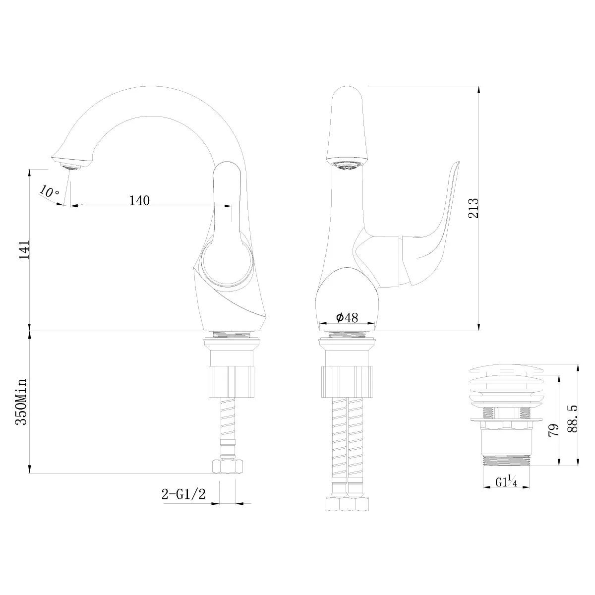 Габаритная схема Смеситель Lemark Swan LM5406BG для раковины