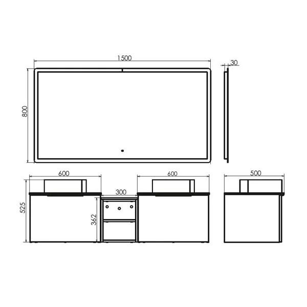 Габаритная схема Зеркало Comforty Портленд 150 бесконтактный сенсор