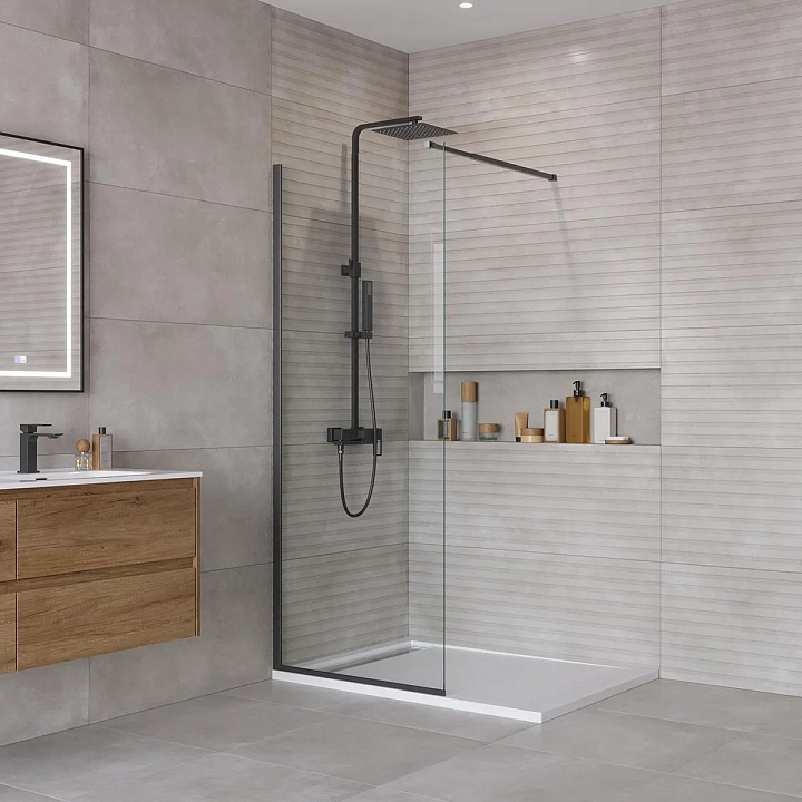 Душевая перегородка BelBagno Kraft L-1-80-C-NERO