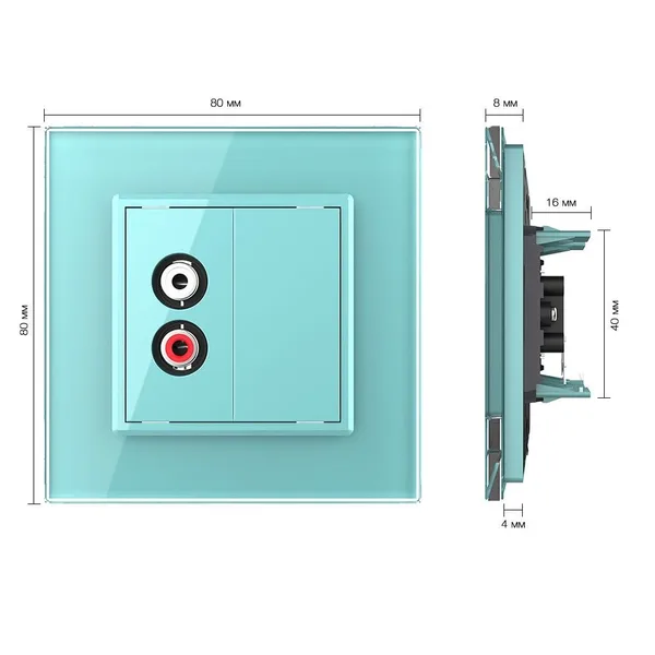 Розетка аудио RCA "2-ой тюльпан" Зеленая Livolo — фото 5