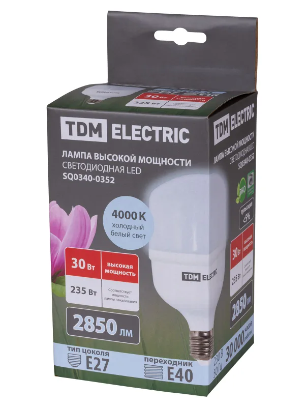 Лампа светодиодная T 30 Вт, 230 В, 4000 К, E27 (100x165 мм) TDM — фото 6