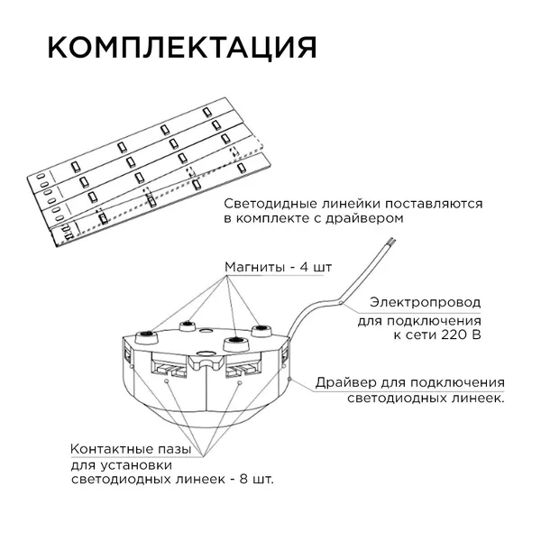 12-09 Комплект светод. линеек "Звездочка" для н/п свет-ка 220В,16Вт, smd5730, IP30,1200Лм, 3000К,Ø220мм APEYRON — фото 9