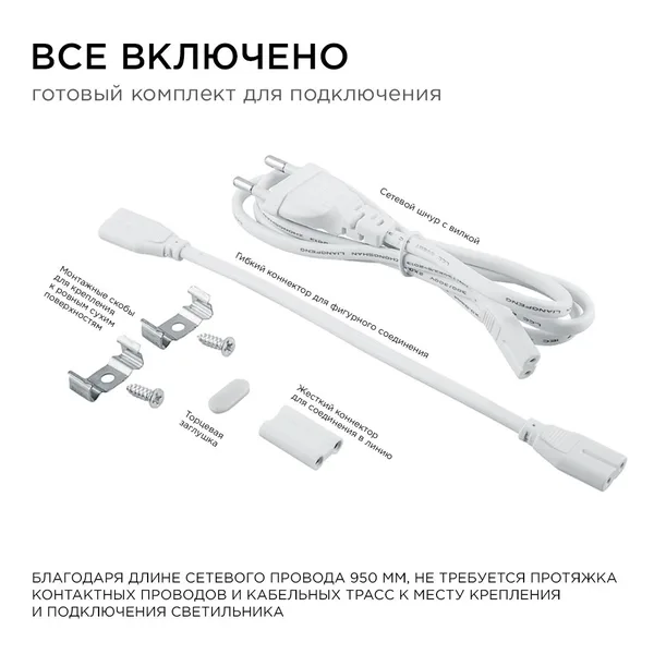 30-06 Светильник светодиодный, линейный, TOUCH сенсор, аналог Т5, 14Вт, 230В/50Гц, 1190лм, 6500К, IP20, белый, 870х23х35мм, поликарбонат Apeyron — фото 7