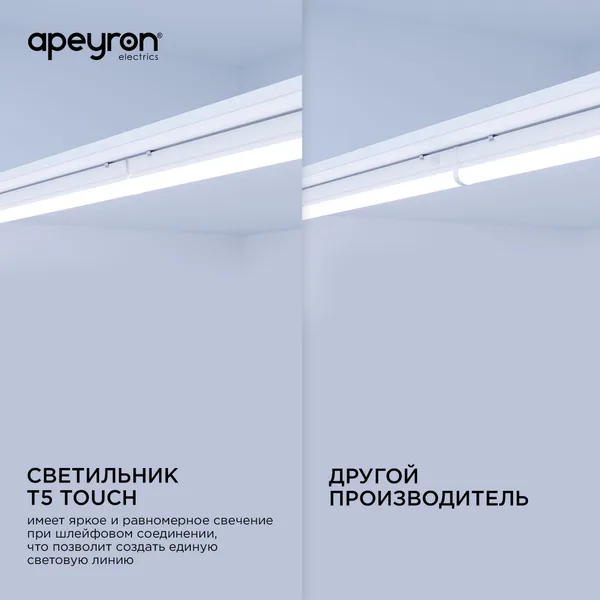 30-06 Светильник светодиодный, линейный, TOUCH сенсор, аналог Т5, 14Вт, 230В/50Гц, 1190лм, 6500К, IP20, белый, 870х23х35мм, поликарбонат Apeyron — фото 8