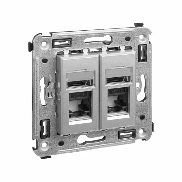 Компьютерная розетка RJ-45 в стену, кат.6 двойная,"Avanti", "Закаленная сталь" DKC — фото 2