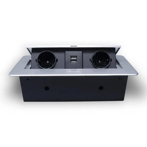 Розетка горизонтальная выдвижная 2 Euro 16А, 2 USB A с блоком 5В/2.1А RocketSocket, проводка, цвет серый — фото 2