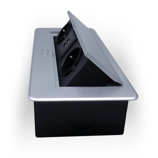 Розетка горизонтальная выдвижная 2 Euro 16А, 2 USB A с блоком 5В/2.1А RocketSocket, проводка, цвет серый — фото 3