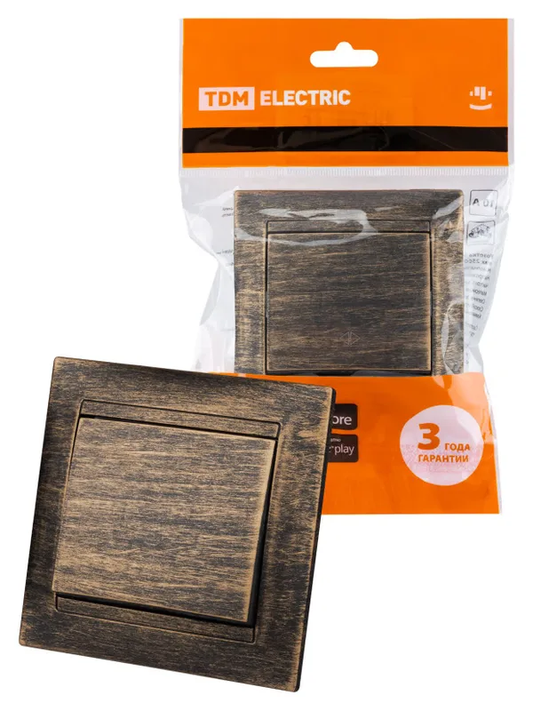 Перекрестный выключатель 1-кл. 10А старинная бронза "Лама" TDM — фото 2
