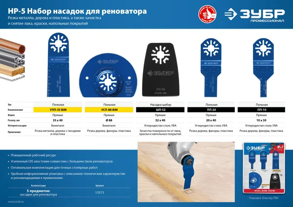Набор насадок для реноватора, 5 предм., Профессионал, НР-5 ЗУБР — фото 3