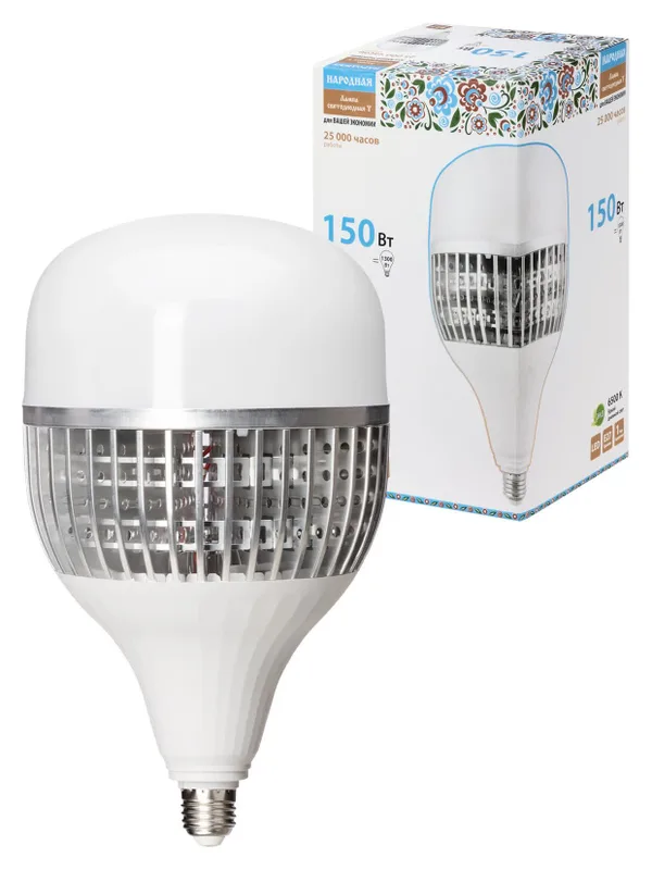 Лампа светодиодная T-150 Вт-230 В-6500 К–E27 (170x295 мм) Народная TDM