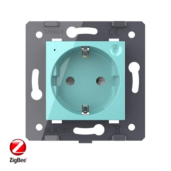 Розетка ZigBee (Wi-Fi) с з/з с защитными шторками 16A, цвет зеленый (механизм) Livolo — фото 2