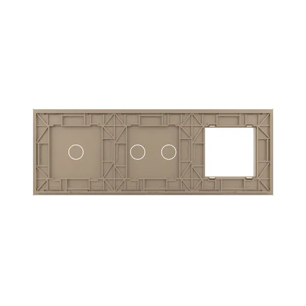 Панель для розетки и двух сенсорных выключателей, 3 клавиши (2+1), цвет золотой, стекло Livolo — фото 4