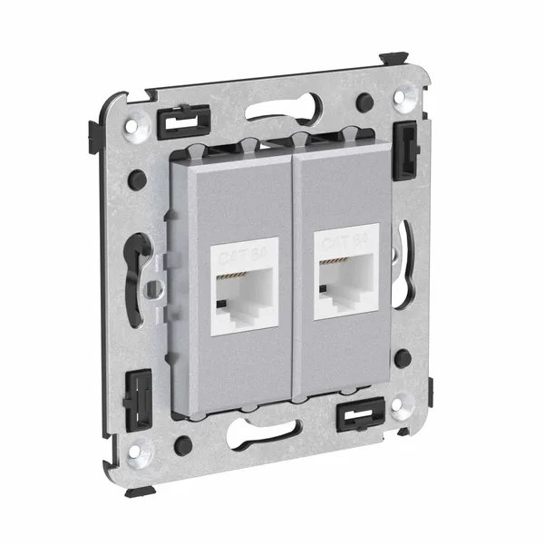 Компьютерная розетка RJ-45 без шторки в стену, кат.6А двойная, "Avanti", "Закаленная сталь" DKC — фото 2