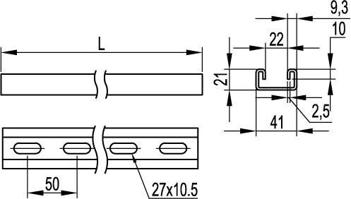 С-образный профиль 41х21, L3000, толщ.2,5 мм, горячеоцинкованный DKC — фото 2