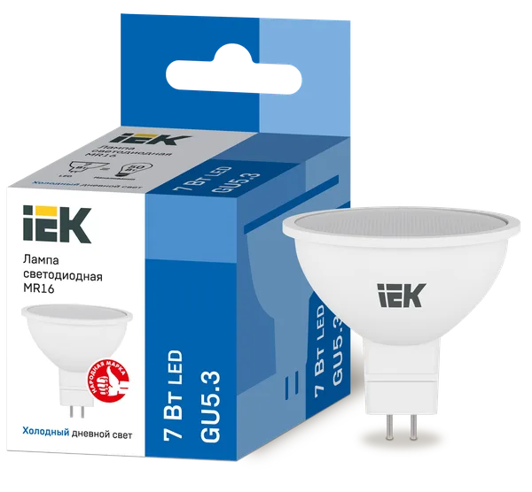 Лампа светодиодная MR16 софит 7Вт 230В 6500К GU5.3 IEK