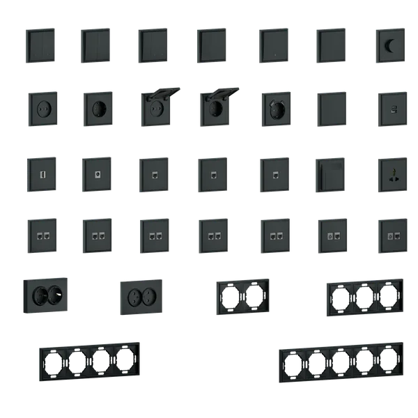 Donel S08 черный графит накладка для розетки Schuko с зарядным устройством USB A+C, со шторками 16A 250 В~,серия DB — фото 2