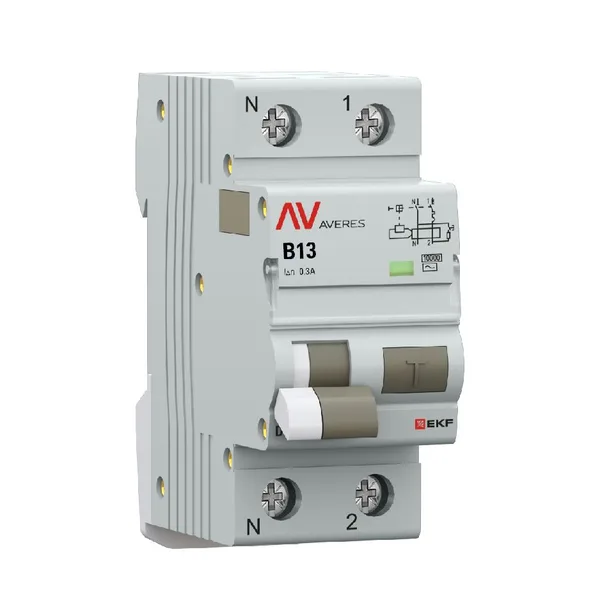 Дифференциальный автомат DVA-10 1P+N 13А (B) 300мА (AC) 10кА AVERES EKF