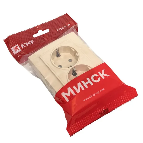 Минск Розетка 2-мест, СП с/з 16А бежевый с защ, штор, EKF — фото 2