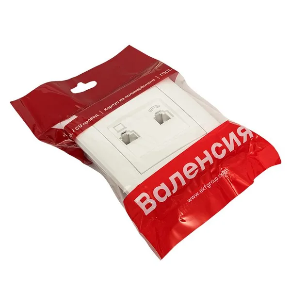 Валенсия Розетка RJ-45+RJ11 2-местная белая EKF — фото 2