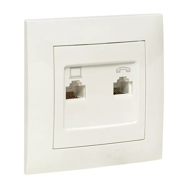 Валенсия Розетка RJ-45+RJ11 2-местная белая EKF — фото 4
