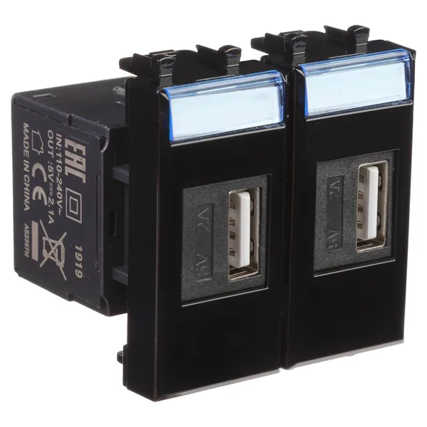 USB зарядное устройство модульное, "Avanti", "Черный квадрат", 2 модуля DKC — фото 2