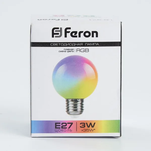 Лампа светодиодная Feron LB-371 Шар матовый E27 3W RGB плавная сменая цвета — фото 2