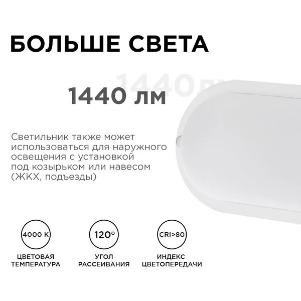 28-11 Светильник светодиодный герметичный 18Вт, 230В/50Гц, 1440Лм, 4000К, IP65, 200х95х55мм, овал, матовый, белый Apeyron — фото 4