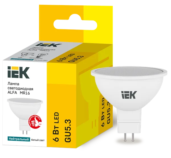 Лампа светодиодная ALFA MR16 софит 6Вт 230В 4000К GU5,3 IEK